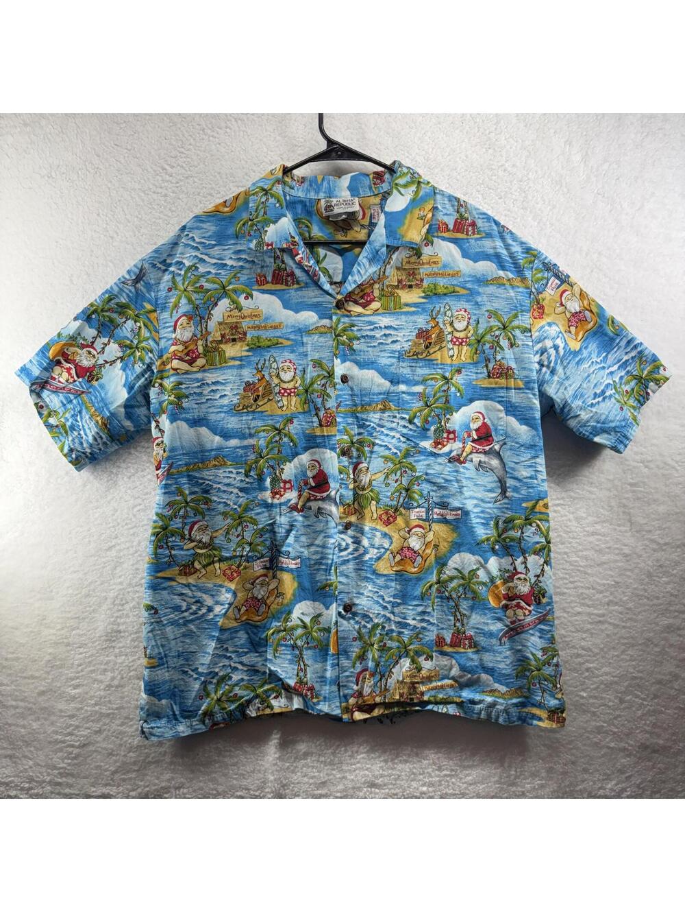 Aloha Republic Santa Christmas Hawaiian Camp Shirt Mens XL Made In USA